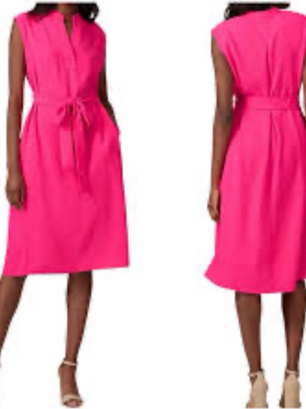 Rachel Roy Hot Pink Sleeveless Split Neck Shift Midi Dress Size S